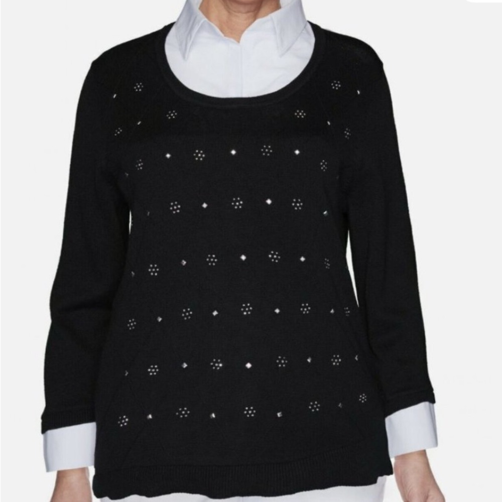 Alfred Dunner Black Sweater with White Detailing